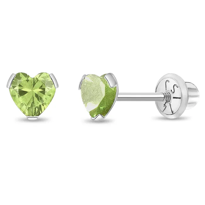 Baby Screw Back Earrings Earrings 14k White Gold Delicate Cubic Zirconia Heart 4mm Kids Childrens Girls Earrings Screw Back