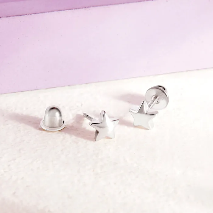 Baby Screw Back Earrings Earrings Classic Polished Star Baby Toddler Kids Earrings Screw Back Celestial Sterling Silver