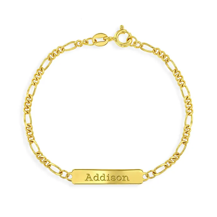 Bracelets 55 Classic Figaro ID Baby Toddler Kids Bracelet Girl or Boy Gold Plated Sterling Silver Kids ID Bracelets Bracelets 55 Classic Figaro ID Baby Toddler Kids Bracelet Girl or Boy Gold Plated Sterling Silver Kids ID Bracelets