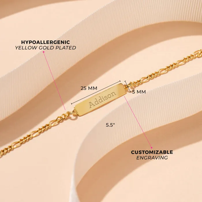 Bracelets 55 Classic Figaro ID Baby Toddler Kids Bracelet Girl or Boy Gold Plated Sterling Silver Kids ID Bracelets