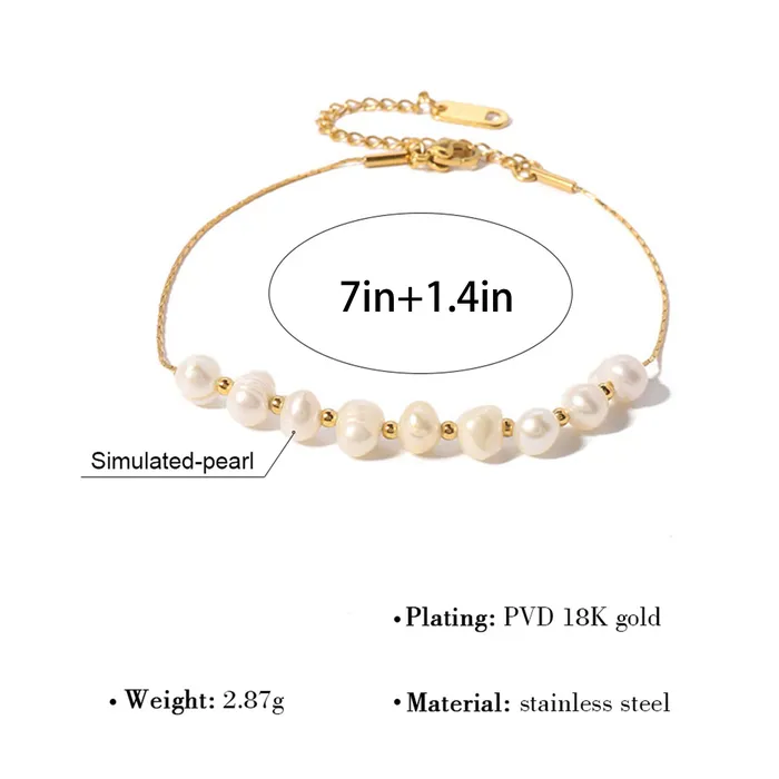 Bracelets ALILANGCOM 18K GoldPlated Pearl Link Bracelet Stainless Steel Pearl Bead Chain Bracelet Boho Chic Jewelry for Valentines Day Birthdays Bracelets ALILANGCOM 18K GoldPlated Pearl Link Bracelet Stainless Steel Pearl Bead Chain Bracelet Boho Chic Jewelry for Valentines Day Birthdays