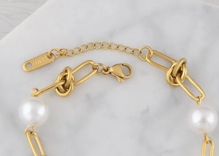 Bracelets ALILANGCOM 18K GoldPlated Pearl Link Bracelet Stainless Steel Pearl Bead Chain Bracelet Boho Chic Jewelry for Valentines Day Birthdays Bracelets ALILANGCOM 18K GoldPlated Pearl Link Bracelet Stainless Steel Pearl Bead Chain Bracelet Boho Chic Jewelry for Valentines Day Birthdays