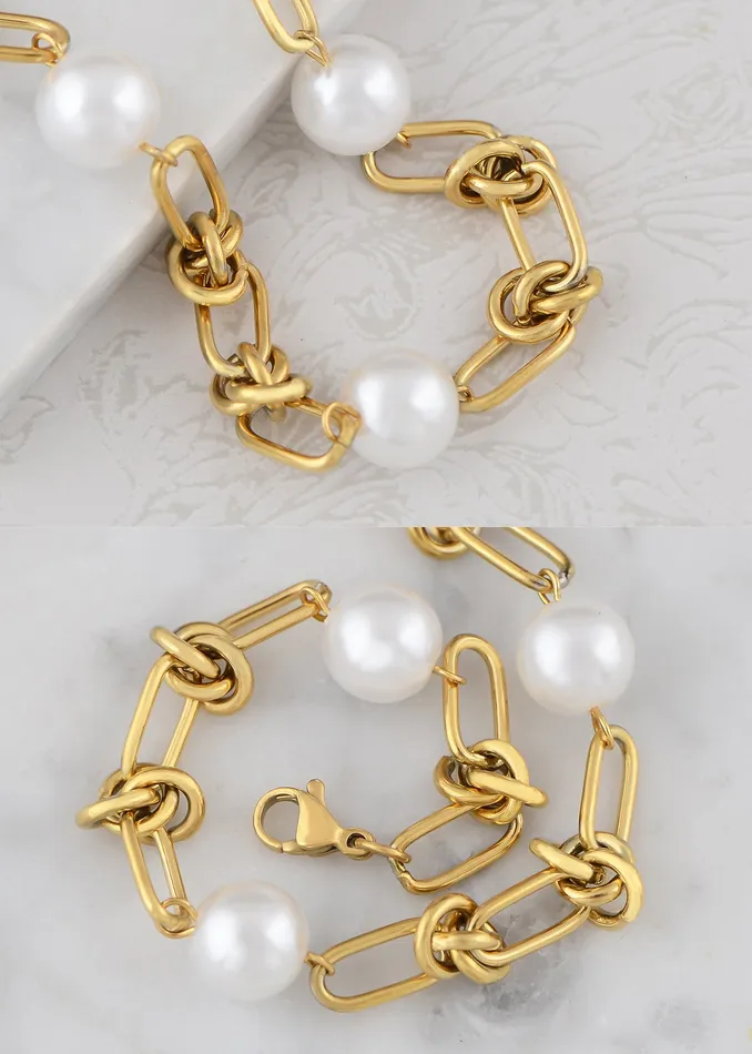 Bracelets ALILANGCOM 18K GoldPlated Pearl Link Bracelet Stainless Steel Pearl Bead Chain Bracelet Boho Chic Jewelry for Valentines Day Birthdays Bracelets ALILANGCOM 18K GoldPlated Pearl Link Bracelet Stainless Steel Pearl Bead Chain Bracelet Boho Chic Jewelry for Valentines Day Birthdays