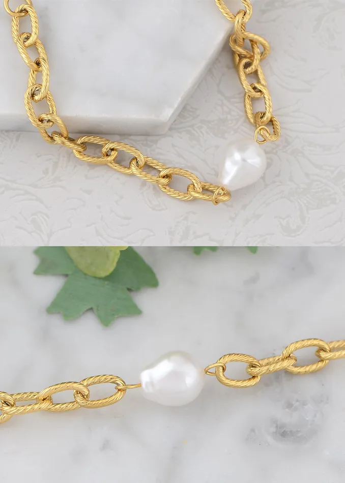 Bracelets ALILANGCOM 18K GoldPlated Pearl Link Bracelet Stainless Steel Pearl Bead Chain Bracelet Boho Chic Jewelry for Valentines Day Birthdays Bracelets ALILANGCOM 18K GoldPlated Pearl Link Bracelet Stainless Steel Pearl Bead Chain Bracelet Boho Chic Jewelry for Valentines Day Birthdays
