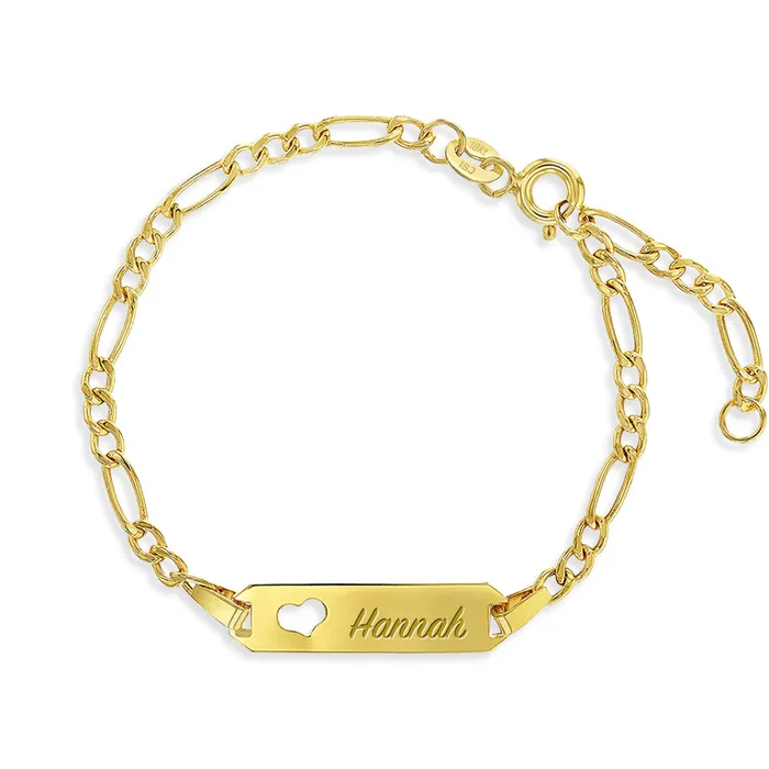 Bracelets Baby ID Bracelets 18k Gold 4555 Heart Cutout Tag ID Baby Toddler Kids Bracelet Extension