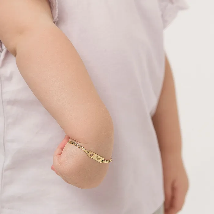 Bracelets Baby ID Bracelets 18k Gold 4555 Heart Cutout Tag ID Baby Toddler Kids Bracelet Extension
