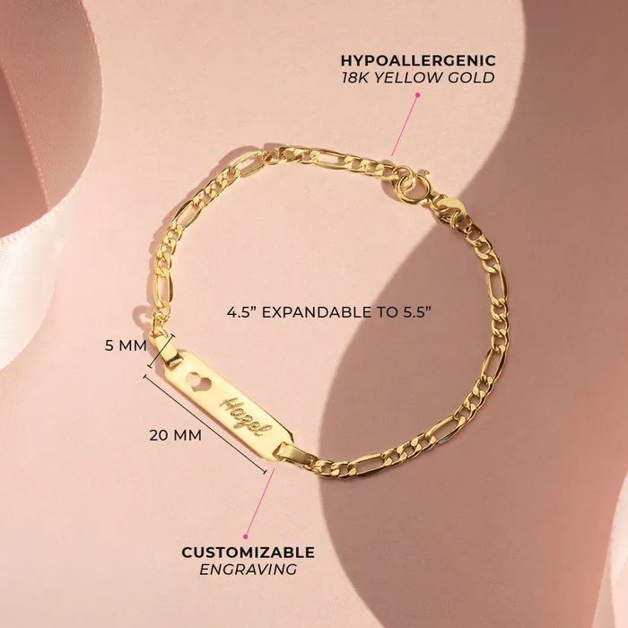 Bracelets Baby ID Bracelets 18k Gold 4555 Heart Cutout Tag ID Baby Toddler Kids Bracelet Extension