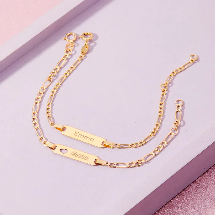 Bracelets Baby ID Bracelets 18k Gold 4555 Heart Cutout Tag ID Baby Toddler Kids Bracelet Extension