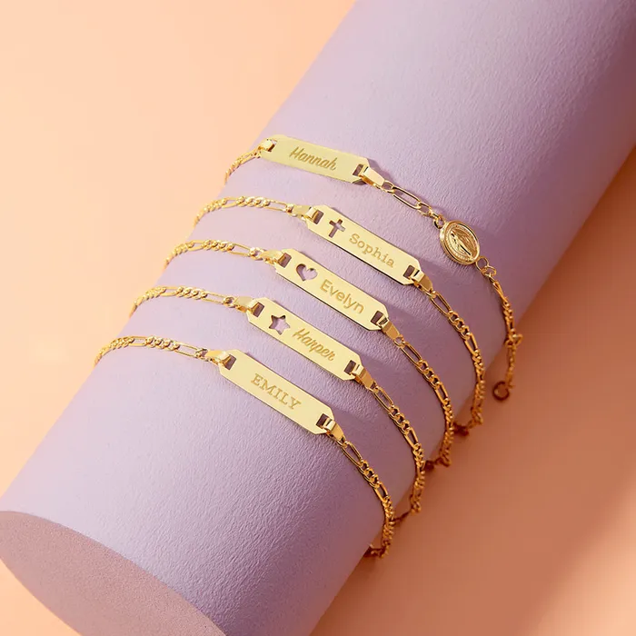 Bracelets Baby ID Bracelets 18k Gold 4555 Heart Cutout Tag ID Baby Toddler Kids Bracelet Extension
