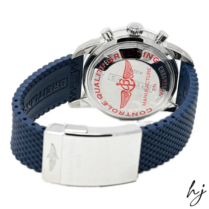 Bracelets Breitling Mens Superocean Heritage Stainless Steel 44mm Blue Chronograph Dial Watch Reference A13313 Happy Jewelers