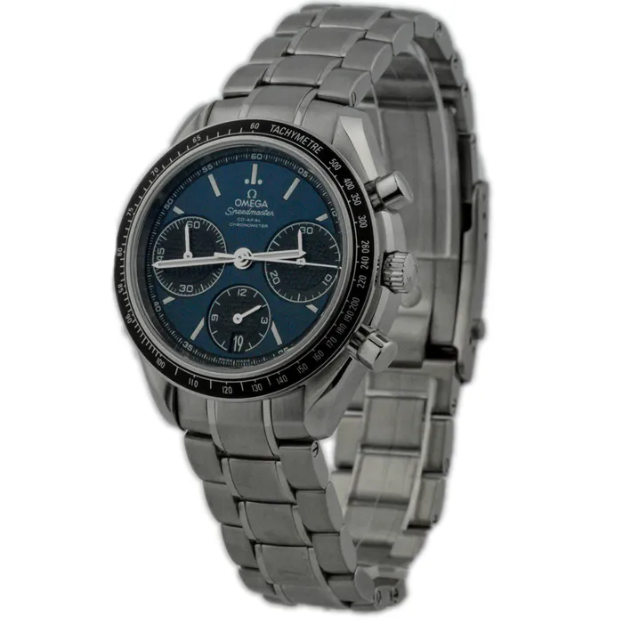 Bracelets Happy Jewelers Omega Mens Racing Speedmaster Stainless Steel 40mm Blue Chronograph Stick Dial Watch Reference 32630405003001