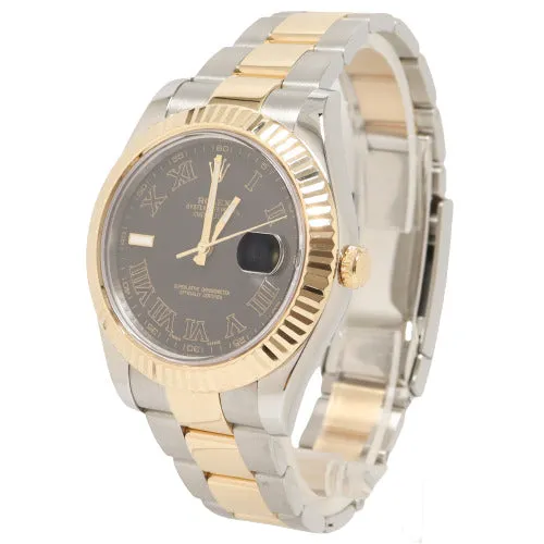 Bracelets Happy Jewelers Rolex Mens Datejust 41mm Yellow Gold Stainless Steel 41mm Gray Roman Dial Watch Reference 116333
