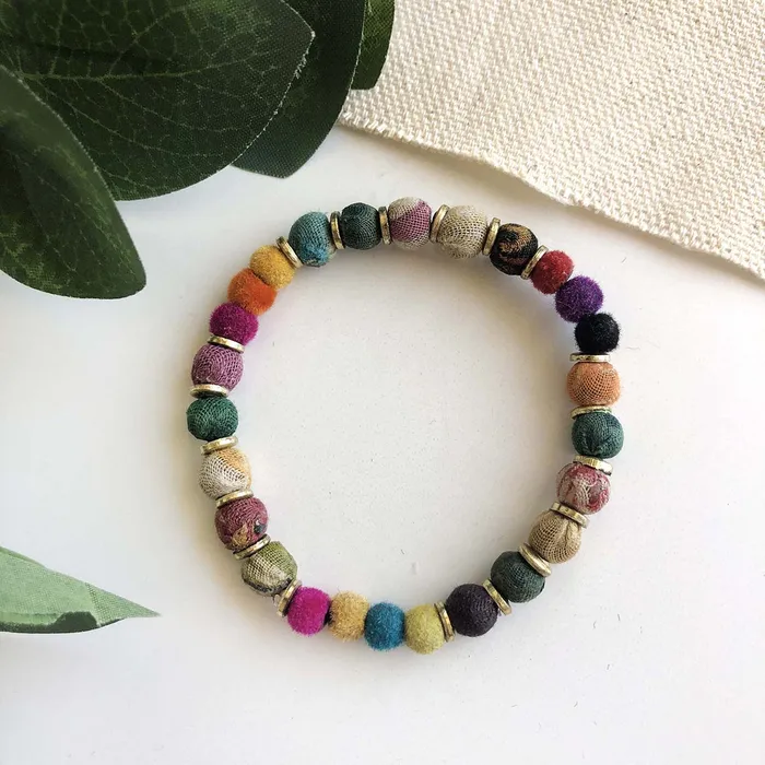 Bracelets Kantha Pom Bracelet WorldFinds
