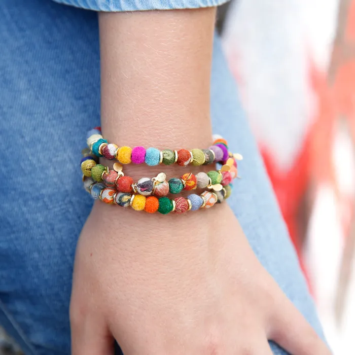 Bracelets Kantha Pom Bracelet WorldFinds
