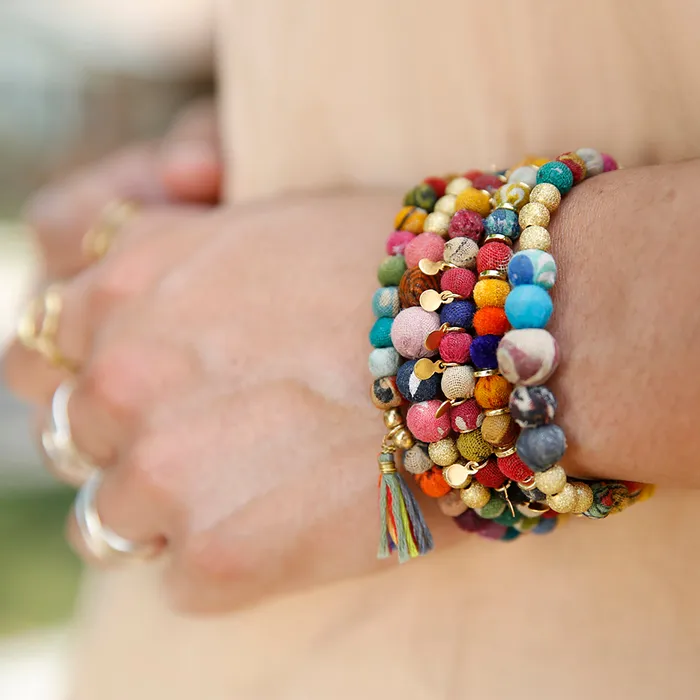 Bracelets Kantha Pom Bracelet WorldFinds