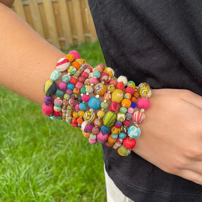 Bracelets Kantha Pom Bracelet WorldFinds