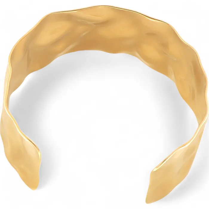 Bracelets Refined by AnnaKaci Wavy Gold Tone Open Cuff Bracelet with Fluid Sculpted Design Bracelets Refined by AnnaKaci Wavy Gold Tone Open Cuff Bracelet with Fluid Sculpted Design