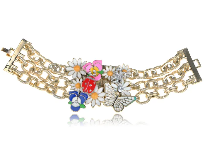 Colorful Enamel Flower Ladybug Butterfly Chain Bracelet Alilang Bracelets