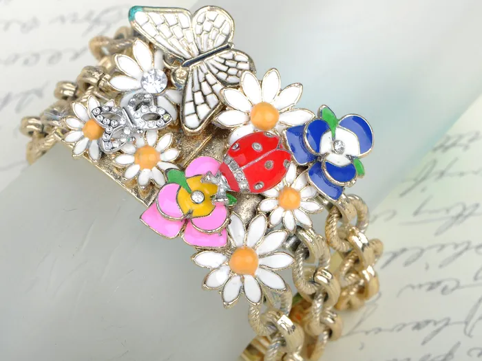 Colorful Enamel Flower Ladybug Butterfly Chain Bracelet Alilang Bracelets Colorful Enamel Flower Ladybug Butterfly Chain Bracelet Alilang Bracelets