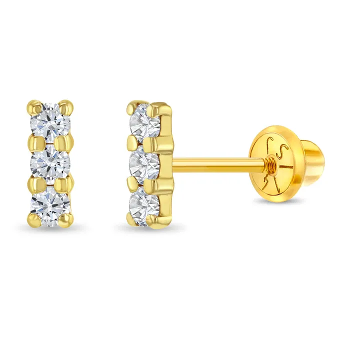 Earrings 14k Gold Clear CZ Bar Toddler Kids Girls Earrings Safety Screw Back Kids Screw Back Earrings Earrings 14k Gold Clear CZ Bar Toddler Kids Girls Earrings Safety Screw Back Kids Screw Back Earrings