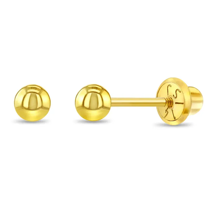 Earrings Baby Screw Back Earrings 14k Gold Classic Ball 36mm Baby Toddler Kids Earrings Safety Screw Back Earrings Baby Screw Back Earrings 14k Gold Classic Ball 36mm Baby Toddler Kids Earrings Safety Screw Back