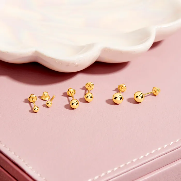Earrings Baby Screw Back Earrings 14k Gold Classic Ball 36mm Baby Toddler Kids Earrings Safety Screw Back