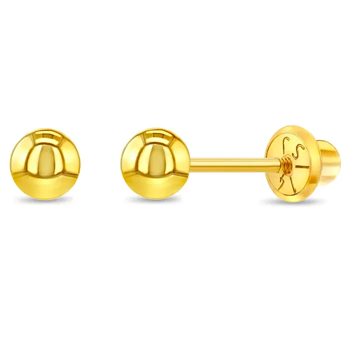 Earrings Baby Screw Back Earrings 14k Gold Classic Ball 36mm Baby Toddler Kids Earrings Safety Screw Back