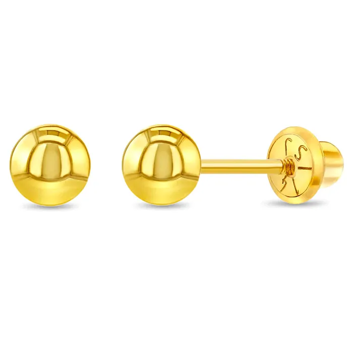Earrings Baby Screw Back Earrings 14k Gold Classic Ball 36mm Baby Toddler Kids Earrings Safety Screw Back
