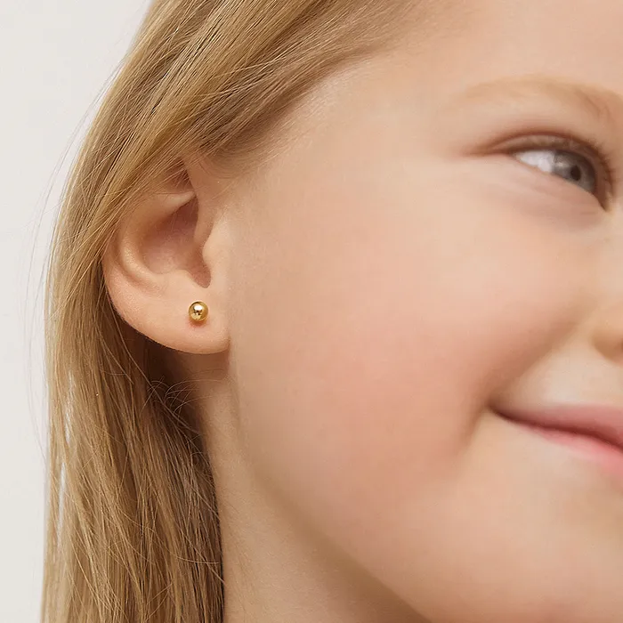 Earrings Baby Screw Back Earrings 14k Gold Classic Ball 36mm Baby Toddler Kids Earrings Safety Screw Back