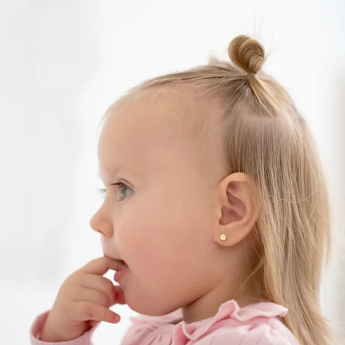 Earrings Baby Screw Back Earrings 14k Gold Round Coin Clear CZ Kids Childrens Girls Earrings Safety Screw Back