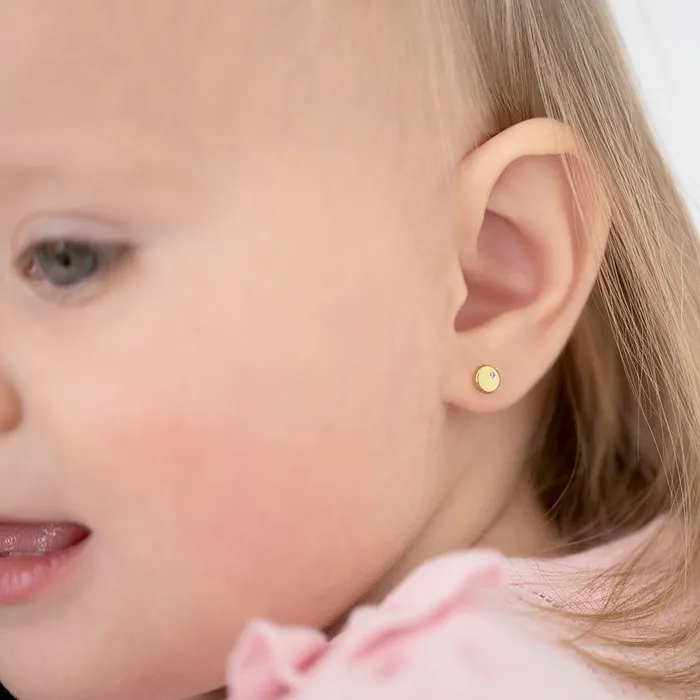 Earrings Baby Screw Back Earrings 14k Gold Round Coin Clear CZ Kids Childrens Girls Earrings Safety Screw Back