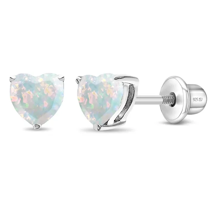 Earrings Baby Screw Back Earrings Opal Heart Kids Childrens Girls Earrings Screw Back Sterling Silver Earrings Baby Screw Back Earrings Opal Heart Kids Childrens Girls Earrings Screw Back Sterling Silver