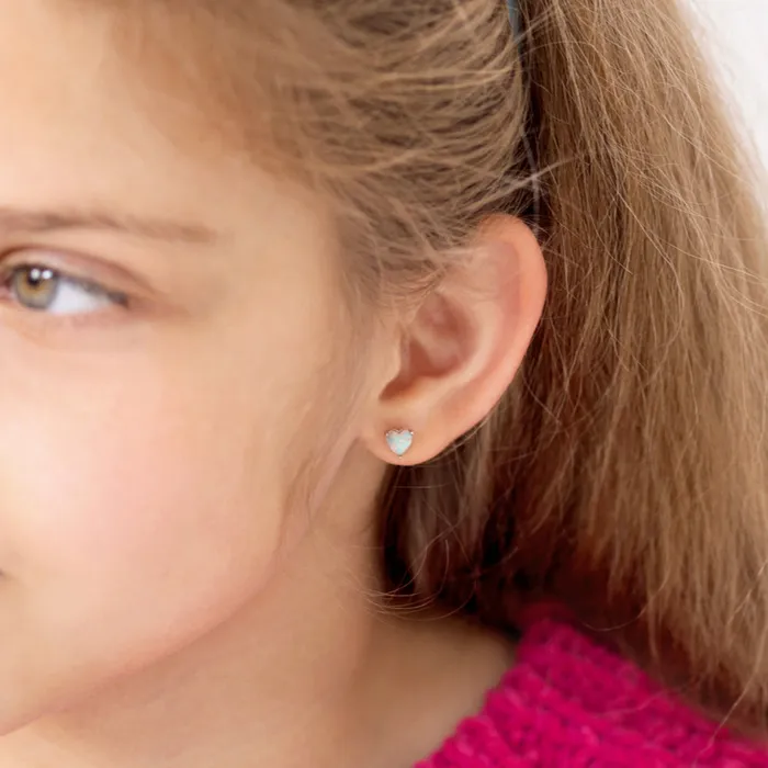 Earrings Baby Screw Back Earrings Opal Heart Kids Childrens Girls Earrings Screw Back Sterling Silver