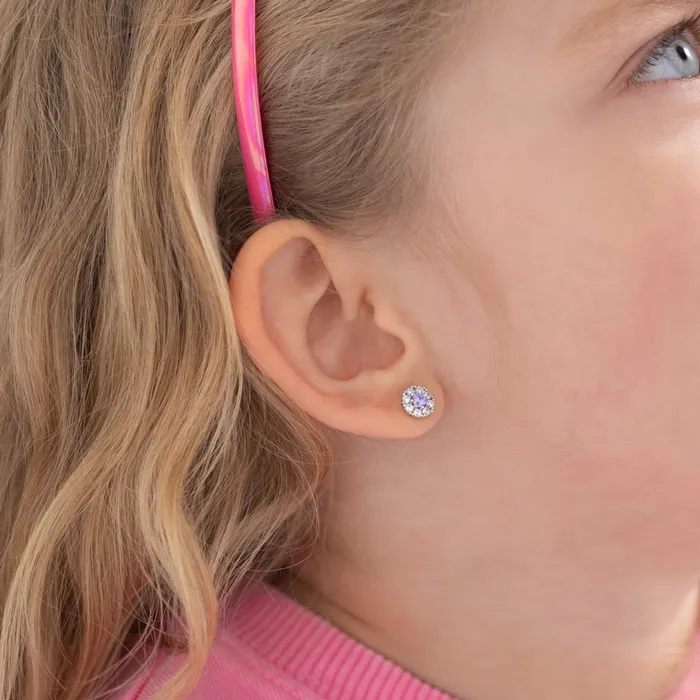 Earrings CZ Encircling Solitaire Kids Childrens Girls Earrings Screw Back Sterling Silver Kids Screw Back Earrings