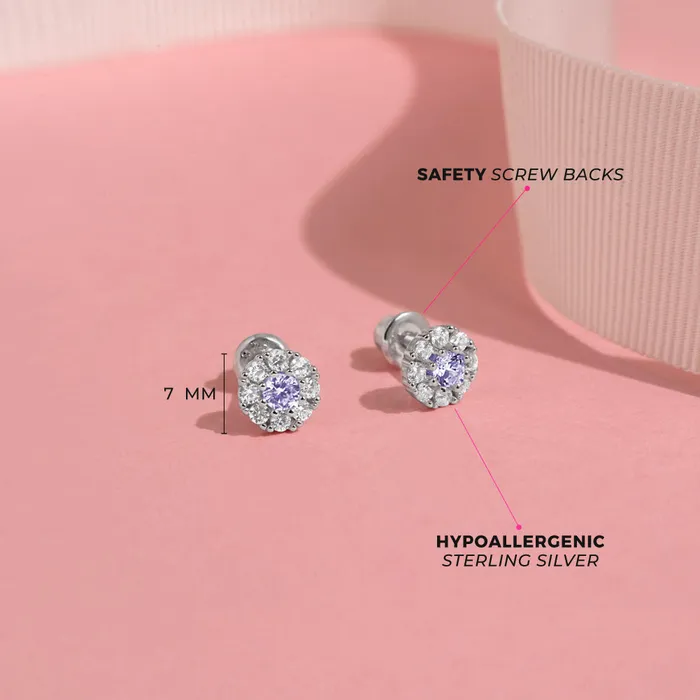 Earrings CZ Encircling Solitaire Kids Childrens Girls Earrings Screw Back Sterling Silver Kids Screw Back Earrings