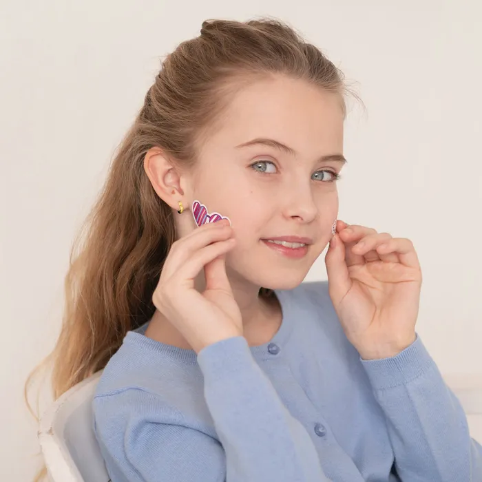 Earrings Heart Shaped 8mm Baby Toddler Kids Earrings HoopHuggie Safety Latch Yellow Gold Plated Sterling Silver Teen Hoop Earrings