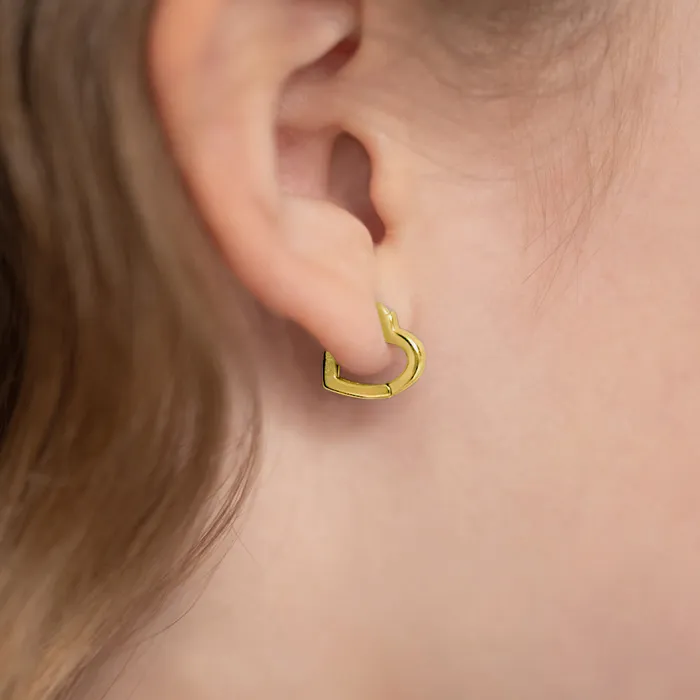 Earrings Heart Shaped 8mm Baby Toddler Kids Earrings HoopHuggie Safety Latch Yellow Gold Plated Sterling Silver Teen Hoop Earrings