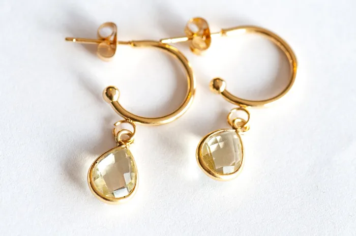 Earrings Lemon Quartz Bezel Hoop Earrings in Gold or Silver Fierce Lynx Designs