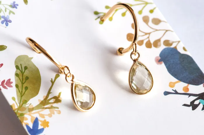 Earrings Lemon Quartz Bezel Hoop Earrings in Gold or Silver Fierce Lynx Designs
