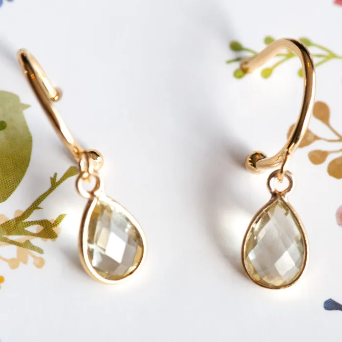 Earrings Lemon Quartz Bezel Hoop Earrings in Gold or Silver Fierce Lynx Designs