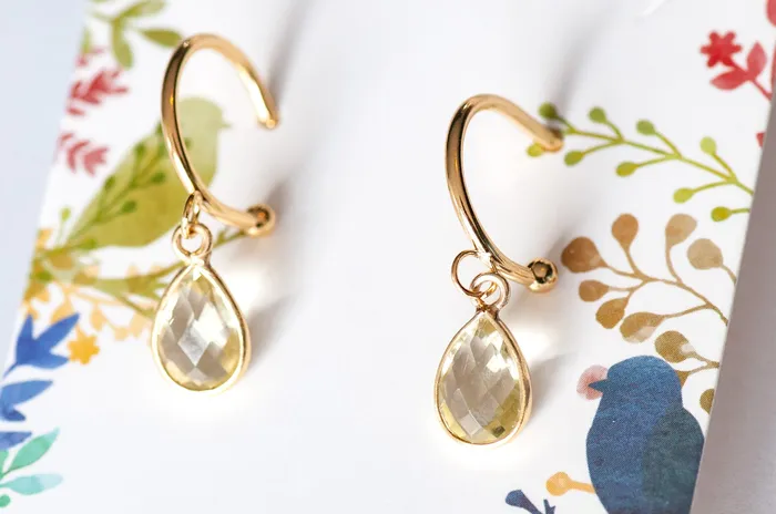 Earrings Lemon Quartz Bezel Hoop Earrings in Gold or Silver Fierce Lynx Designs