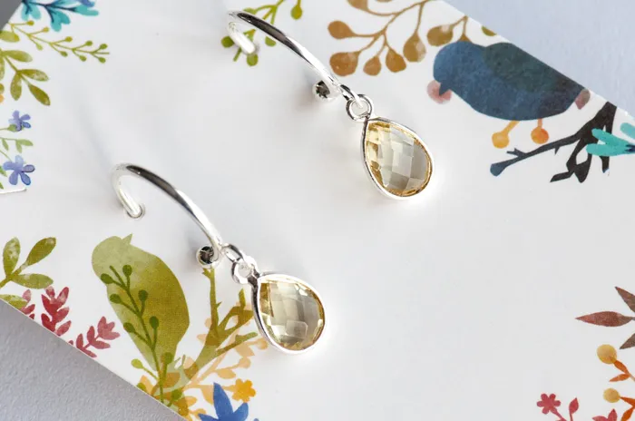 Earrings Lemon Quartz Bezel Hoop Earrings in Gold or Silver Fierce Lynx Designs