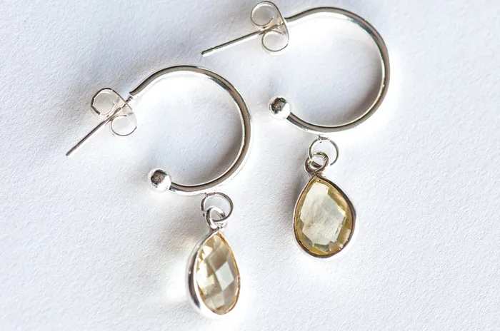 Earrings Lemon Quartz Bezel Hoop Earrings in Gold or Silver Fierce Lynx Designs