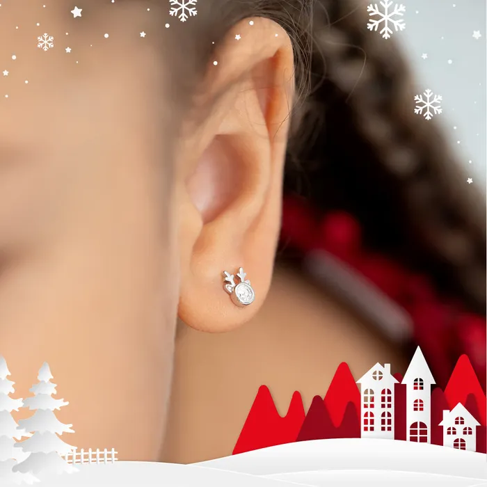 Earrings PPLRHIDDENPRODUCT Holiday Reindeer Kids Childrens Girls Earrings Screw Back Sterling Silver