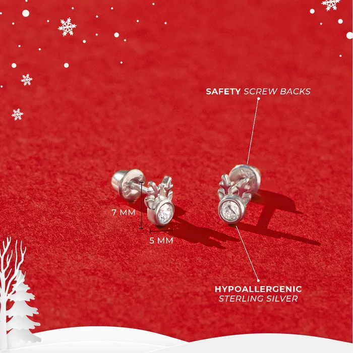Earrings PPLRHIDDENPRODUCT Holiday Reindeer Kids Childrens Girls Earrings Screw Back Sterling Silver