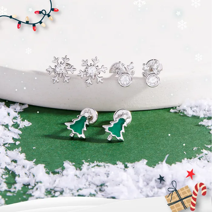 Earrings PPLRHIDDENPRODUCT Holiday Reindeer Kids Childrens Girls Earrings Screw Back Sterling Silver