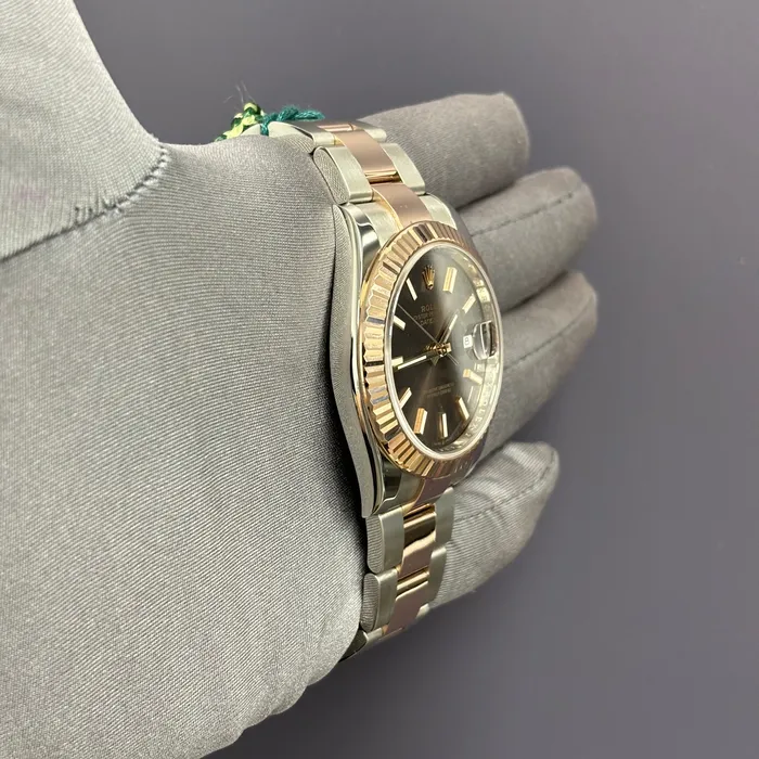 Earrings Rolex Datejust TwoTone Stainless Steel Rose Gold 36mm Chocolate Stick Dial Watch Reference 126231 Happy Jewelers