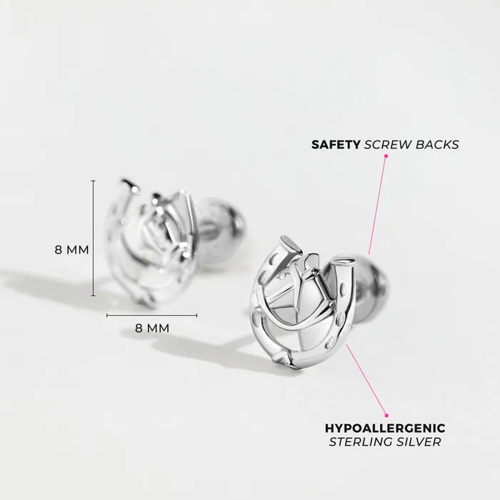 Earrings Winners Circle Horse Kids Childrens Girls Earrings Screw Back Sterling Silver Kids Screw Back Earrings