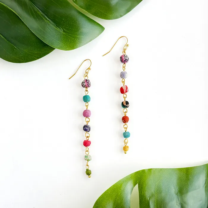 Earrings WorldFinds Kantha Milieu Linear Earrings