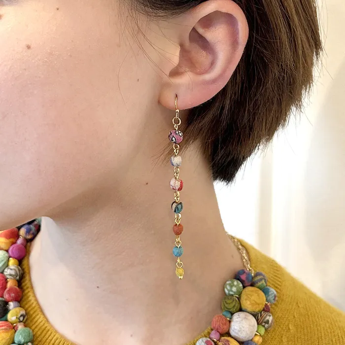 Earrings WorldFinds Kantha Milieu Linear Earrings